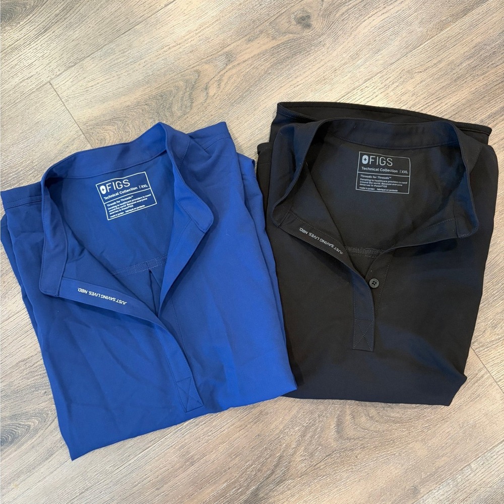 TWO FIGS Bundle Rafaela Oversized Scrub Top XXL Black Royal Blue Mandarin Collar